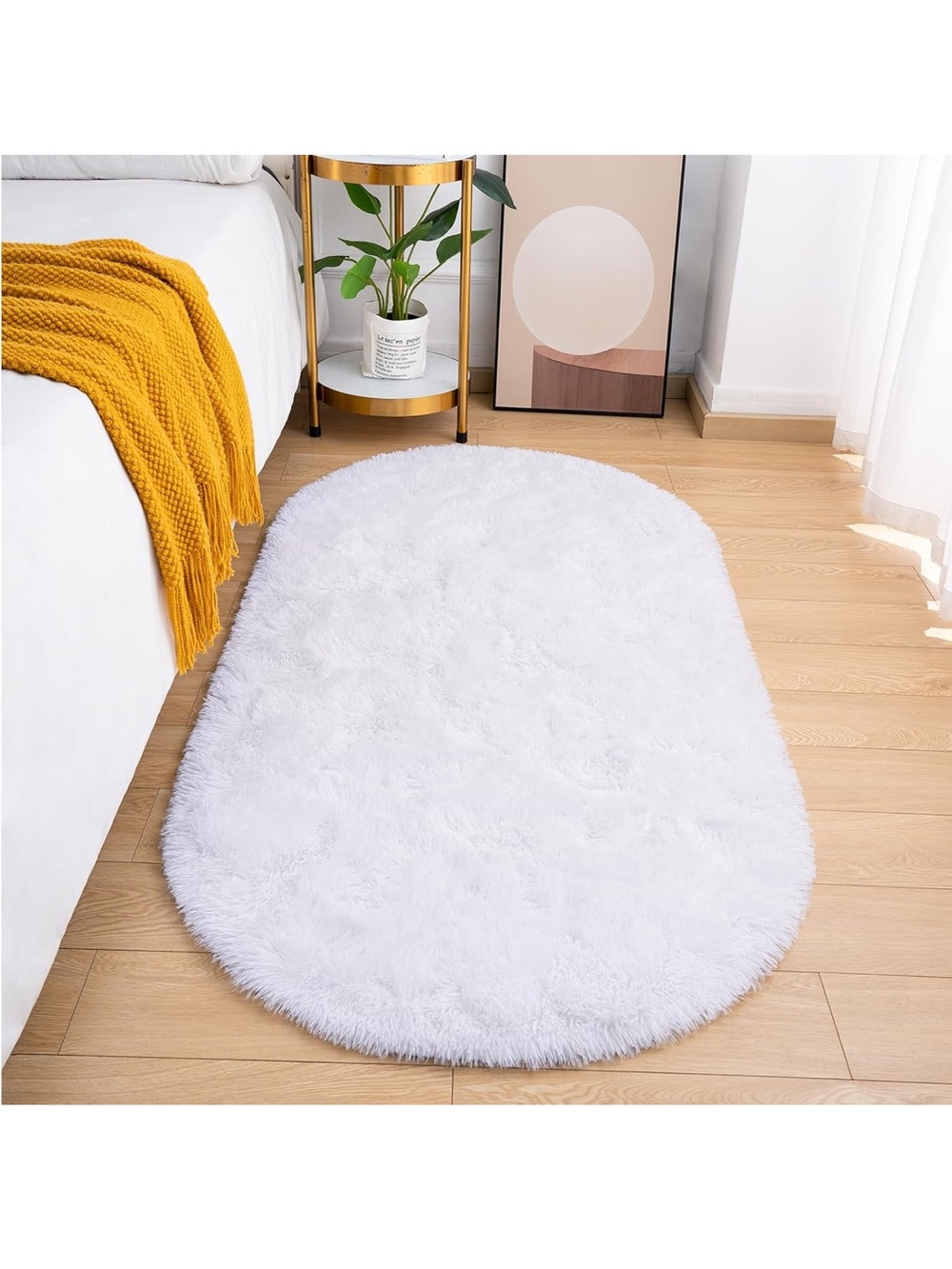 Fluffy Bedroom Rug, Small Oval Area Rugs, White Shag Bedside Carpet
